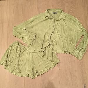 Green Pleated Two-Piece Set